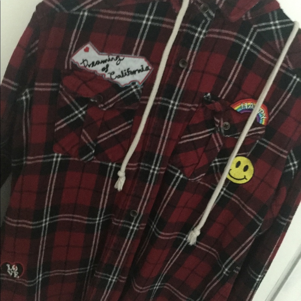 Red plaid patch hood